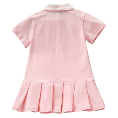 Summer Dress for Kids Cute Solid Color Girls Dresses Short Sleeve Cotton Soft Children Clothes Toddler Student Uniform Dress