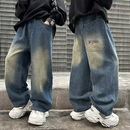 Hot Sale Children Vintage y2k Baggy Jeans for Teens Boy New Casual Relaxed Fit Denim Pants Kids Classic Blue Jeans Trousers