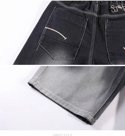2025 New Summer Kids Designer Gradient Black Denim Shorts Tweens Boy Casual Straight Jeans Shorts For Child Age 5 6 8 10 12 14 T