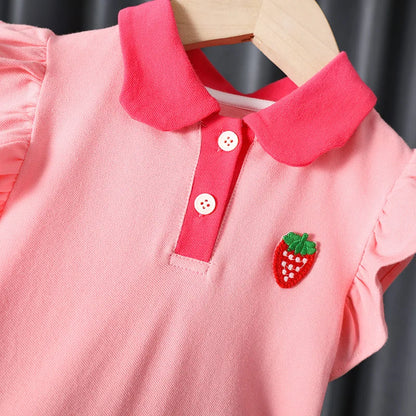 Baby Girls Dress Summer Pink Cute Elegant Princess Dress POLO Style Birthday Party Clothes 1-6 Years Old