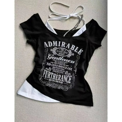 Y2k Aesthetic Flower Printing Women Grunge T-shirts Vintage Slim Harajuku Causal Black Tshirts 2025 Summer Bottoming Crop Tops