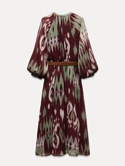 Spring New Arrival Women's Dr ZA2025 with Belt Waist Cinching Silk Satin Feel Good Quali Faionable Ethnic Sle