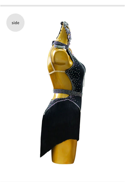 Black Latin Dress Women Stage Outfit Line Dance Costume 2025 New Sexy Girl Prom Skirt Kid Party Suit  Evening Clothes Customized