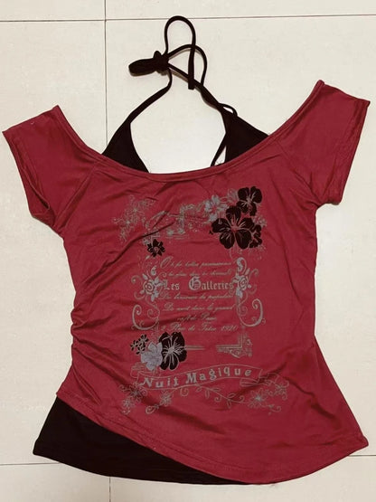 2000s Y2k Tops & Tees Women's T-shirt Print Sexy Punk Streetwear Shirt Gothic Blouse Casual Grunge T Shirts Crop Top 2025 Summer