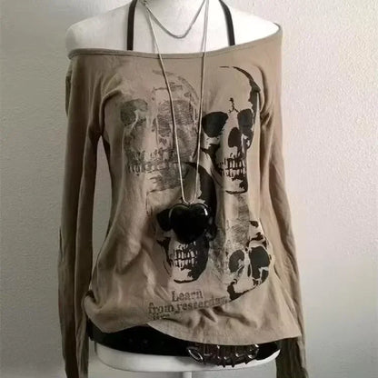 Vintage Clothes Women Print Sexy Punk Streetwear Slim Femme Tees Shirt Gothic Casual Grunge T Shirts 2000s Emo Y2k Crop Top