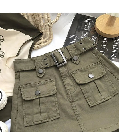 Cargo Mini Denim Skirts Women Multi Pockets Streetwear Personal Cool Teens Youth European Hipsters High Waisted Designer Skirt