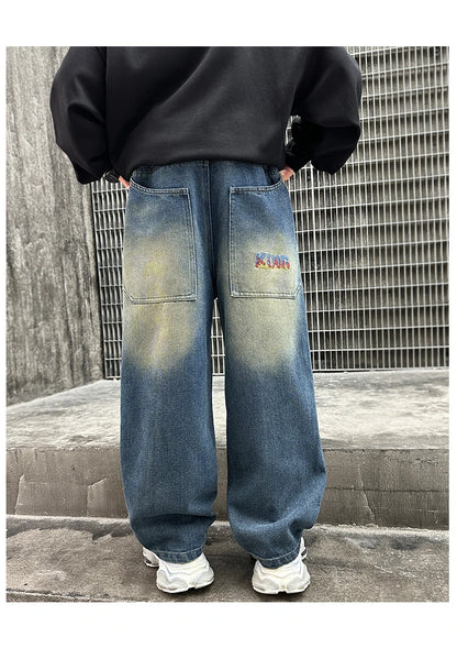 Hot Sale Children Vintage y2k Baggy Jeans for Teens Boy New Casual Relaxed Fit Denim Pants Kids Classic Blue Jeans Trousers