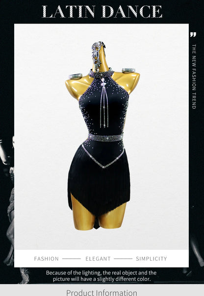 Black Latin Dress Women Stage Outfit Line Dance Costume 2025 New Sexy Girl Prom Skirt Kid Party Suit  Evening Clothes Customized