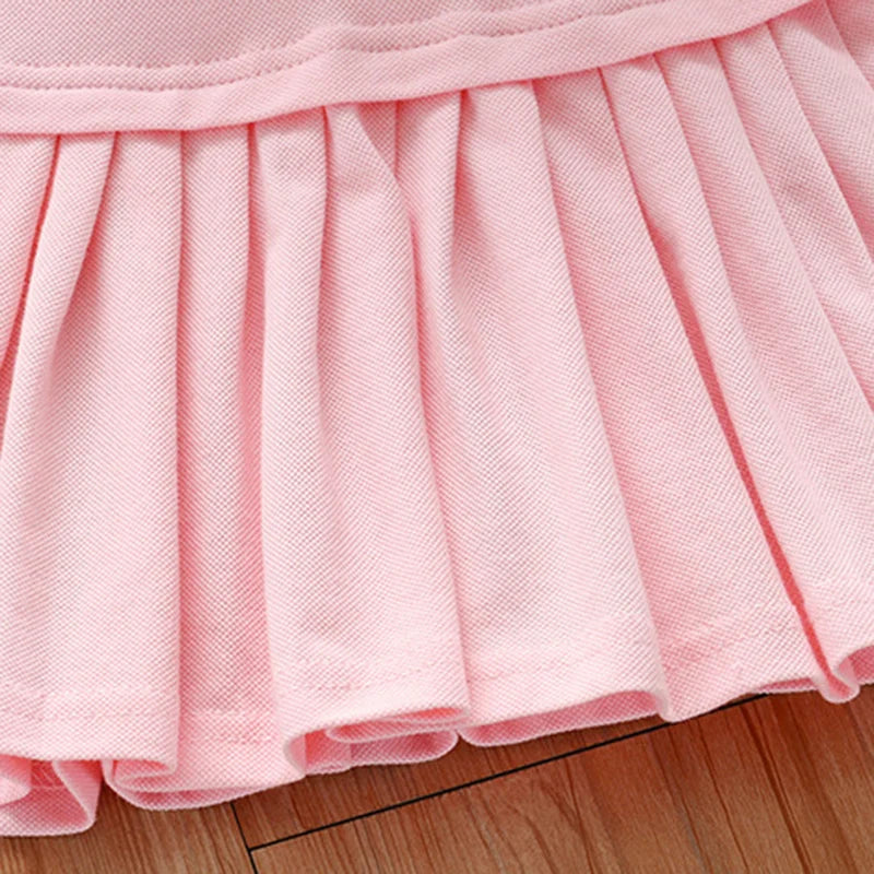 New Kids Girls Pink Dress Summer Short Sleeve Shirts Dresses for Baby Girls Rainbow Print Pleated Dress Children's Clothes 2-10Y
