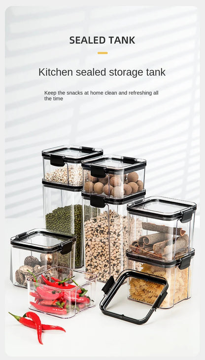 Sealed Jars Kitchen Grain Storage Organizer Large Tank Plastic Moisture-proof Storage Box Household Seasoning Jars Set