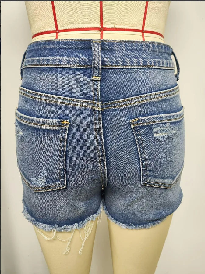 Ripped Raw Denim Shorts For Women Fashion A-line Hem Female Summer Hot Pants Streetwear Blue Clothing Skinny Sexy Retro Leisure
