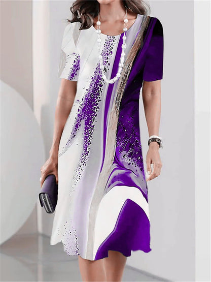 Elegant Fashion Tie-dye Style Women Mini Dress Short Sleeve 3D Printed Gradient Street Ladies Dress 3XL Plus Size Casual Dress