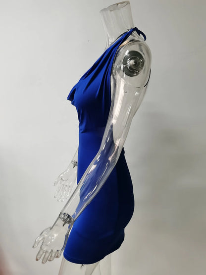 Sexy Mini Dress Lace Up Strap Pure Silod Party Club Elegant Y2K Hang Neck Hollow Backless Straples V Neck Elegant Evening Dresse