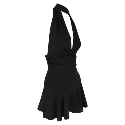 Summer Black Sexy Women's Dresses Streetwear Fashion Club Party Halter Dress Elegant Lady Sexy Backless V-neck Low Chest Dresses
