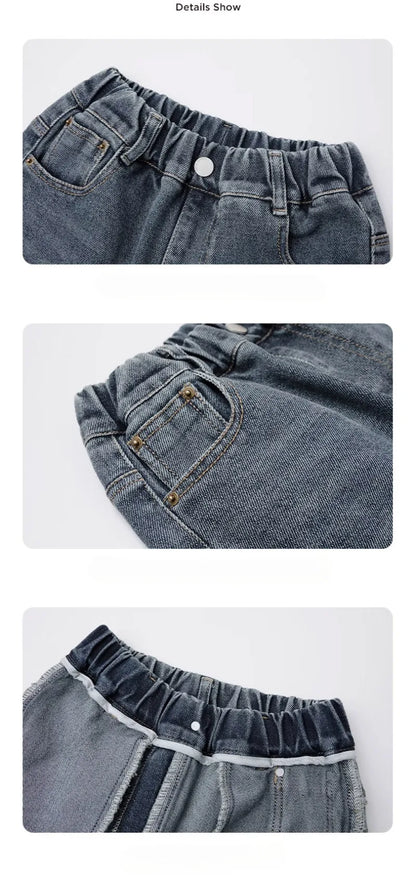4-12Y Boys Jeans 2025 New Wide Straight Leg Denim Pant Children's Spring Clothing Big Children's Handsome Cotton Sports Pants