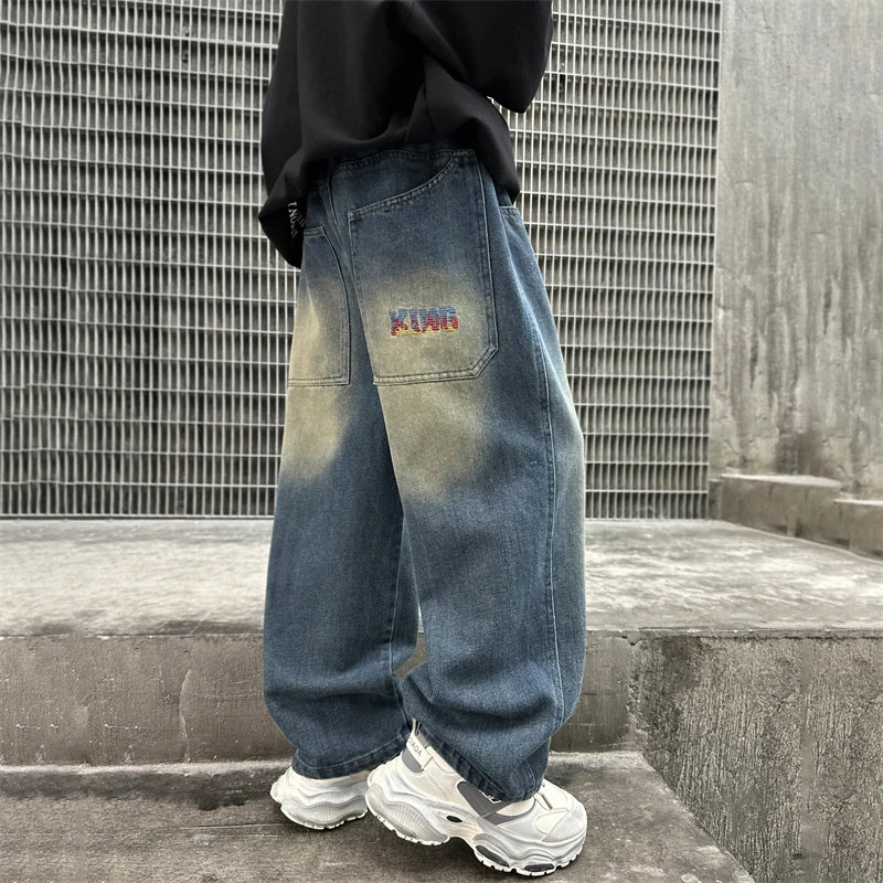 Hot Sale Children Vintage y2k Baggy Jeans for Teens Boy New Casual Relaxed Fit Denim Pants Kids Classic Blue Jeans Trousers