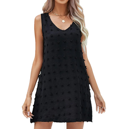 2024 PLUS SIZE Summer Chiffon Vest Jacquard ball Shoulder Dress Spot
