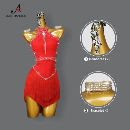 2025 Latin Dance Women Tassel Skirt Sexy New Adult Competition Evening Dress Female Clothes Sport Party Girl Line Suit Customize