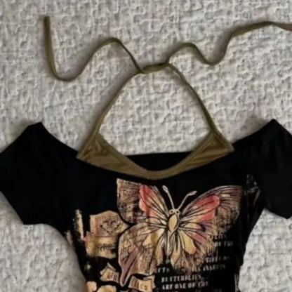 2000s Y2k Tops & Tees Women's T-shirt Print Sexy Punk Streetwear Shirt Gothic Blouse Casual Grunge T Shirts Crop Top 2025 Summer
