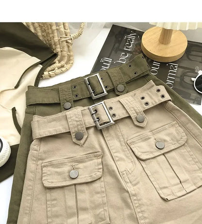 Women Mini Denim Skirts Multi Pockets Streetwear Personal Cool Ladies High Waisted A-line Wrap-around Skirt Cargo Skirt 2025 New