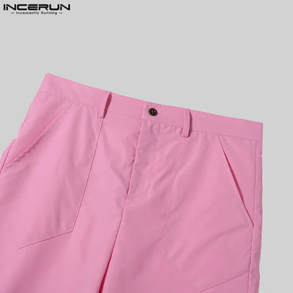 INCERUN 2024 American Style Trousers Mens Fashion Fake Two-piece Tie Dyed Pants Casual Clubwear Male Personality Pantalons S-5XL