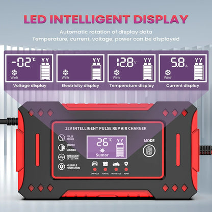 6A 12V Smart Car Battery Charger Lead-Acid Battery Red