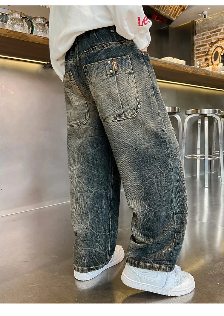 New Design Kids Stylish Jeans For Boys Fashion Street Trousers Children Trendy Denim Pants Age 5 6 7 8 9 10 11 12 13 14 Years