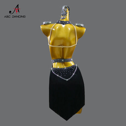 Black Latin Dress Women Stage Outfit Line Dance Costume 2025 New Sexy Girl Prom Skirt Kid Party Suit  Evening Clothes Customized