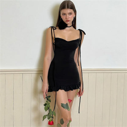 2025 New V Neck Backless Side Slit Sexy Slim Camisole Dress Summer Female Elegant Lace Up Dresses Ladies Beach Tourism Sundress