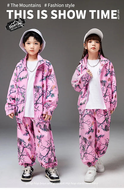 School Teens Boys Dance Performance Outfits Set Fashion Printing Group Catwalk Costumes 6 To 16 Years Girls Clothes Casual Suits