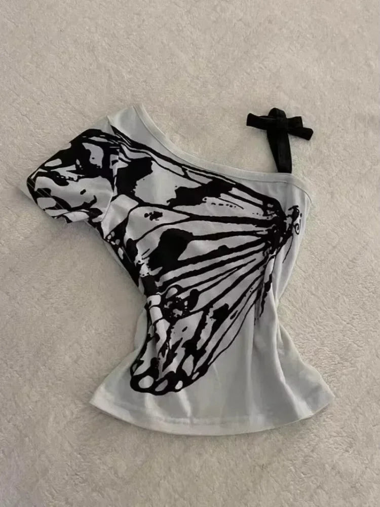 2025 New Y2k Vintage Graphic T Shirts Women Grunge Streetwear Hot Girl Slim Fit Tee Harajuku Fashion Casual Sweet Tops Chic