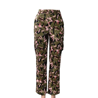 FAGADOER Pink Camouflage Print Pants Women Y2K Streetwear Button Pocket patchwork Straight Pants Hot girl Bottoms 2025