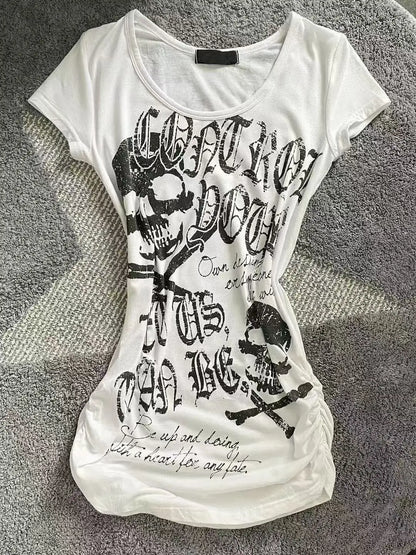 2000s Y2k Tops & Tees Women's T-shirt Print Sexy Punk Streetwear Shirt Gothic Blouse Casual Grunge T Shirts Crop Top 2025 Summer