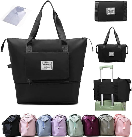Large Capacity Folding Travel Bag,Expansion Travel Duffel Bag with Dry and Wet Separation Portable Travel Duffel Bag